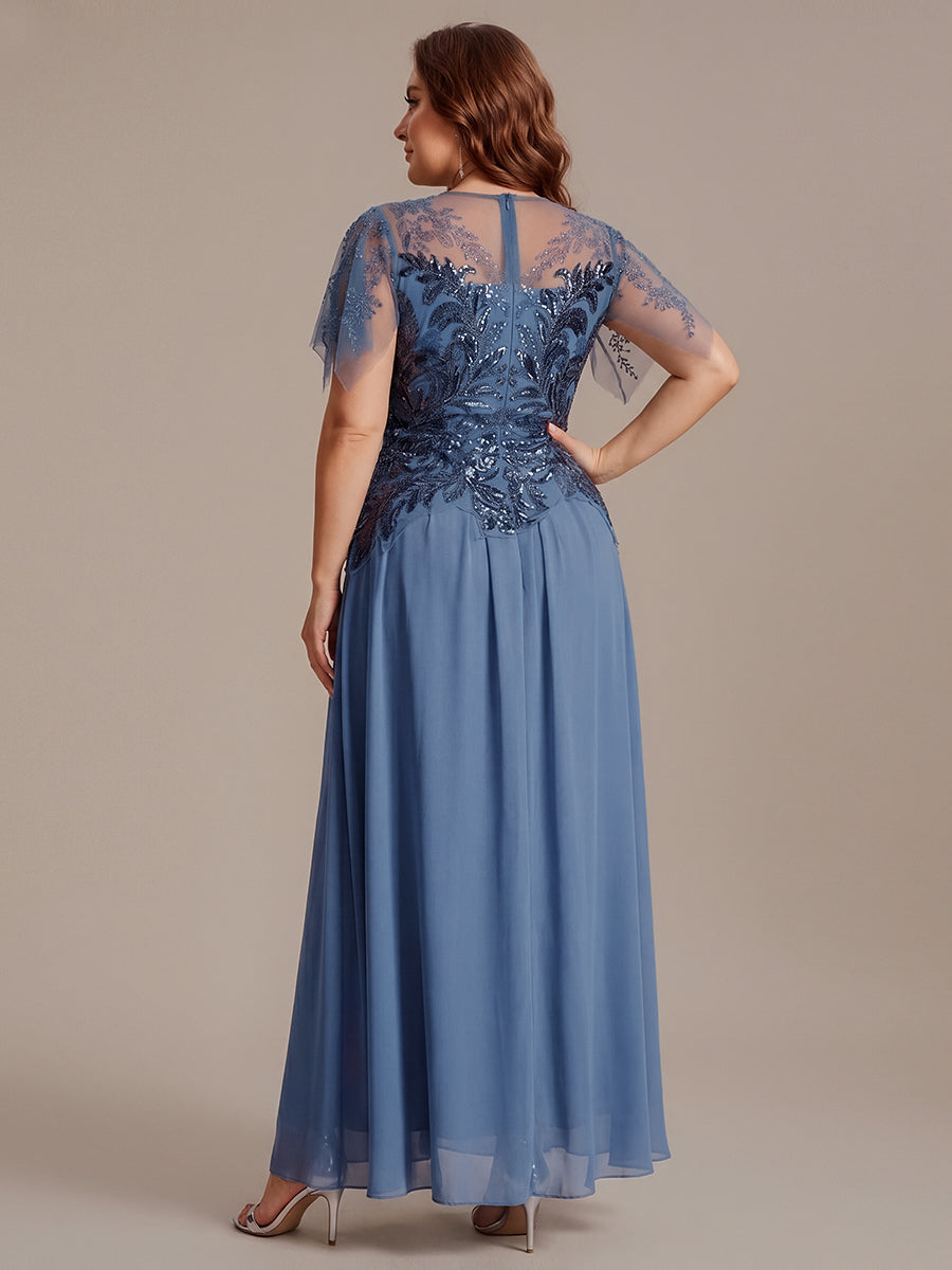 ever LUSTRE|Embroidered Sequin Ruffle Sleeve Black Tie Evening Dress