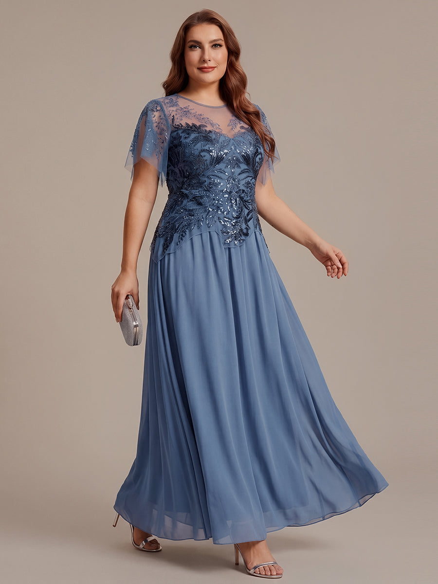 ever LUSTRE|Embroidered Sequin Ruffle Sleeve Black Tie Evening Dress