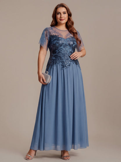 ever LUSTRE|Embroidered Sequin Ruffle Sleeve Black Tie Evening Dress