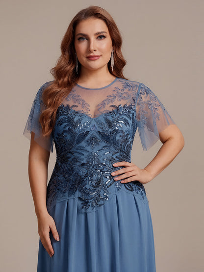 ever LUSTRE|Embroidered Sequin Ruffle Sleeve Black Tie Evening Dress
