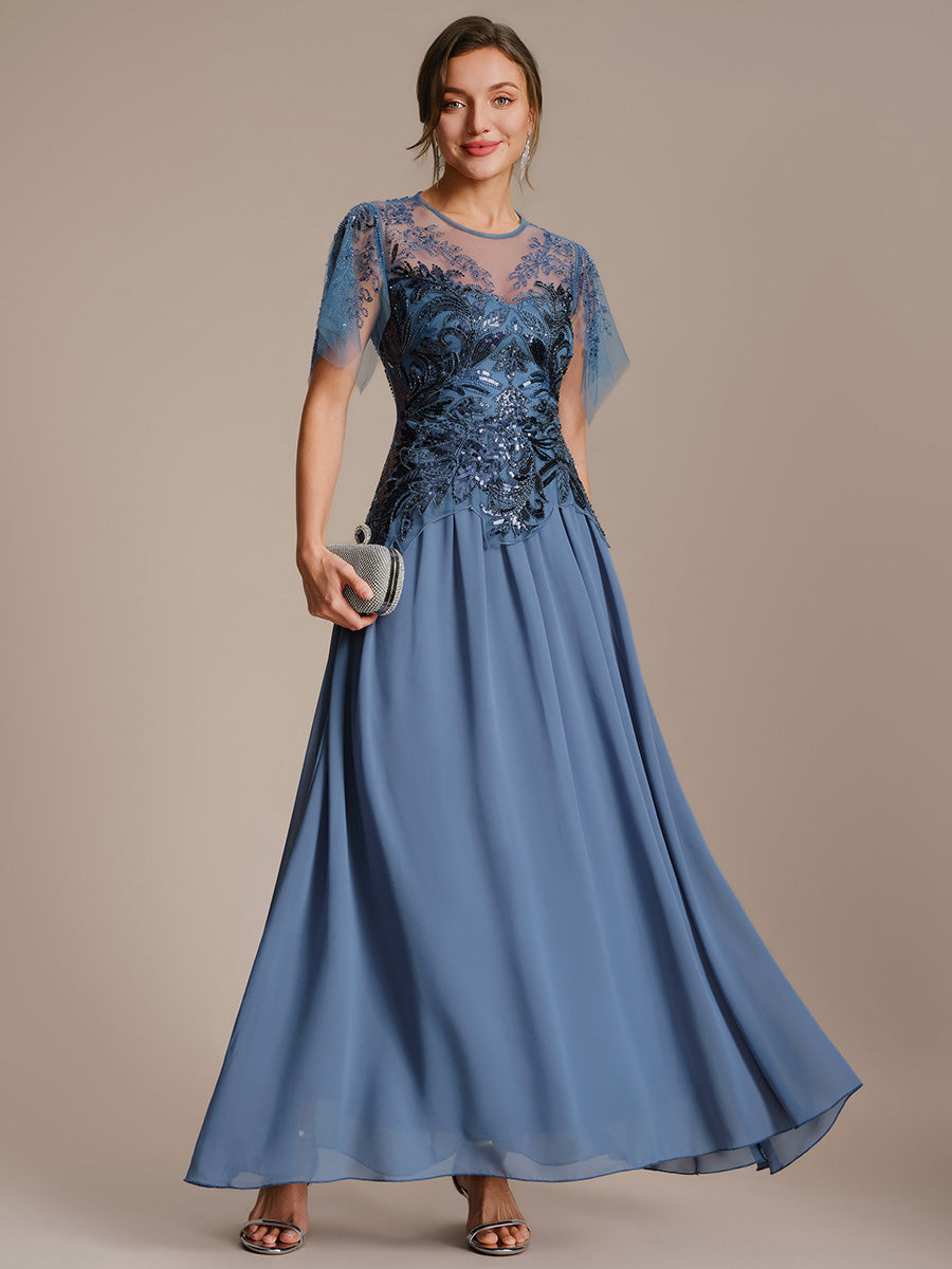ever LUSTRE|Embroidered Sequin Ruffle Sleeve Black Tie Evening Dress