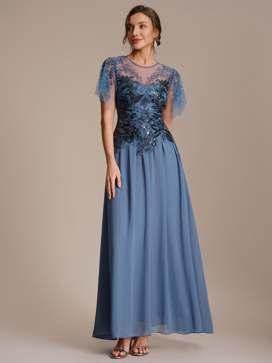 ever LUSTRE|Embroidered Sequin Ruffle Sleeve Black Tie Evening Dress