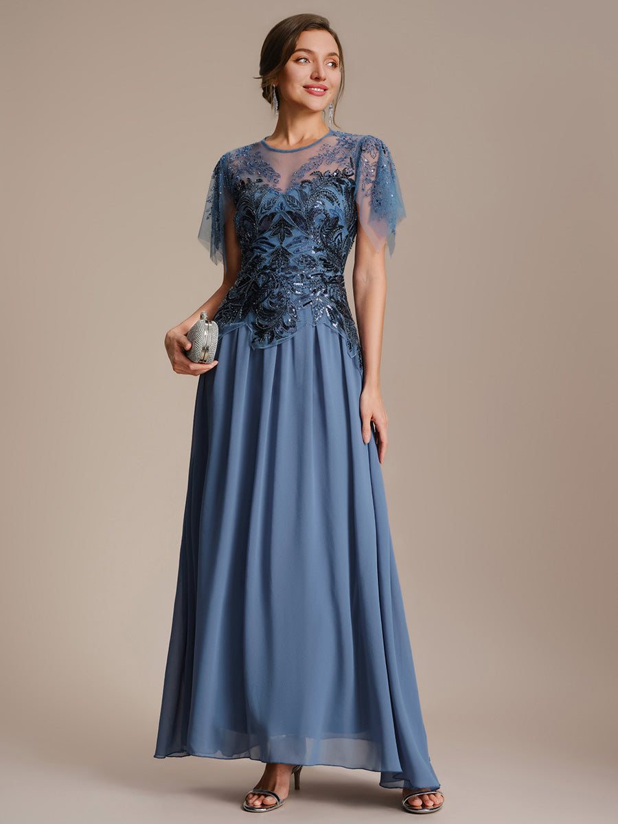 ever LUSTRE|Embroidered Sequin Ruffle Sleeve Black Tie Evening Dress