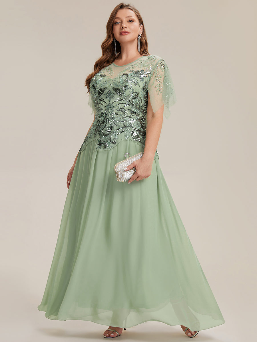 ever LUSTRE|Embroidered Sequin Ruffle Sleeve Black Tie Evening Dress