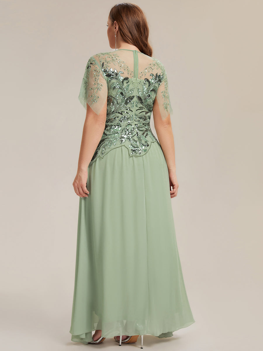 ever LUSTRE|Embroidered Sequin Ruffle Sleeve Black Tie Evening Dress