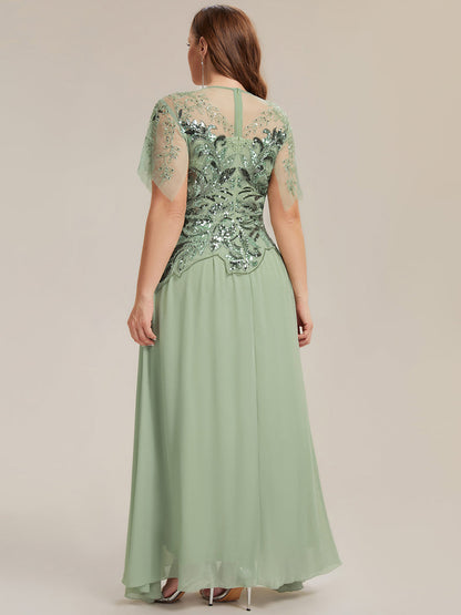 ever LUSTRE|Embroidered Sequin Ruffle Sleeve Black Tie Evening Dress
