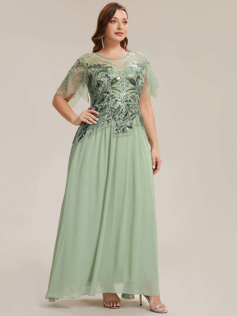 ever LUSTRE|Embroidered Sequin Ruffle Sleeve Black Tie Evening Dress