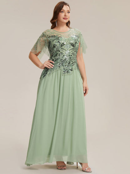 ever LUSTRE|Embroidered Sequin Ruffle Sleeve Black Tie Evening Dress