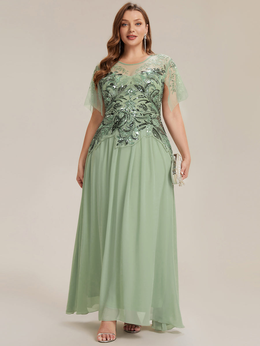ever LUSTRE|Embroidered Sequin Ruffle Sleeve Black Tie Evening Dress