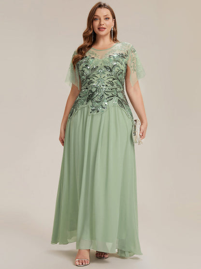 ever LUSTRE|Embroidered Sequin Ruffle Sleeve Black Tie Evening Dress