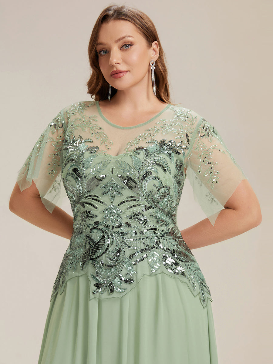 ever LUSTRE|Embroidered Sequin Ruffle Sleeve Black Tie Evening Dress