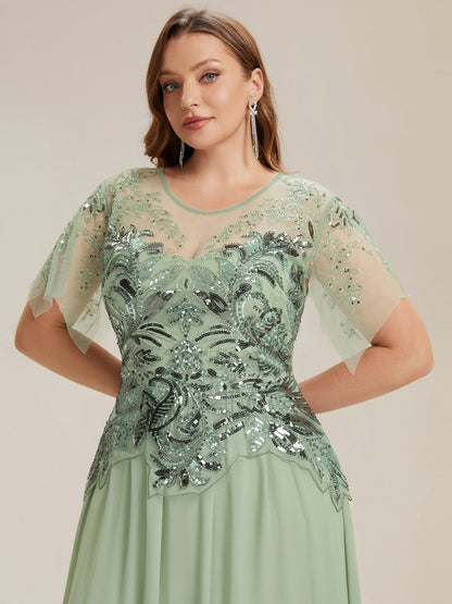 ever LUSTRE|Embroidered Sequin Ruffle Sleeve Black Tie Evening Dress