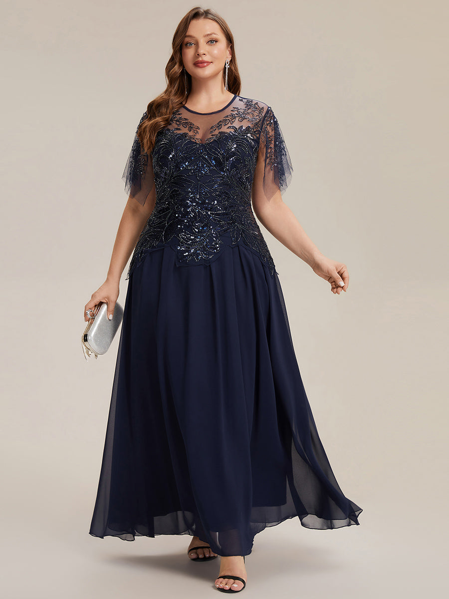 ever LUSTRE|Embroidered Sequin Ruffle Sleeve Black Tie Evening Dress