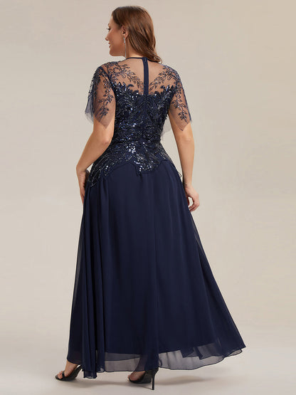 ever LUSTRE|Embroidered Sequin Ruffle Sleeve Black Tie Evening Dress