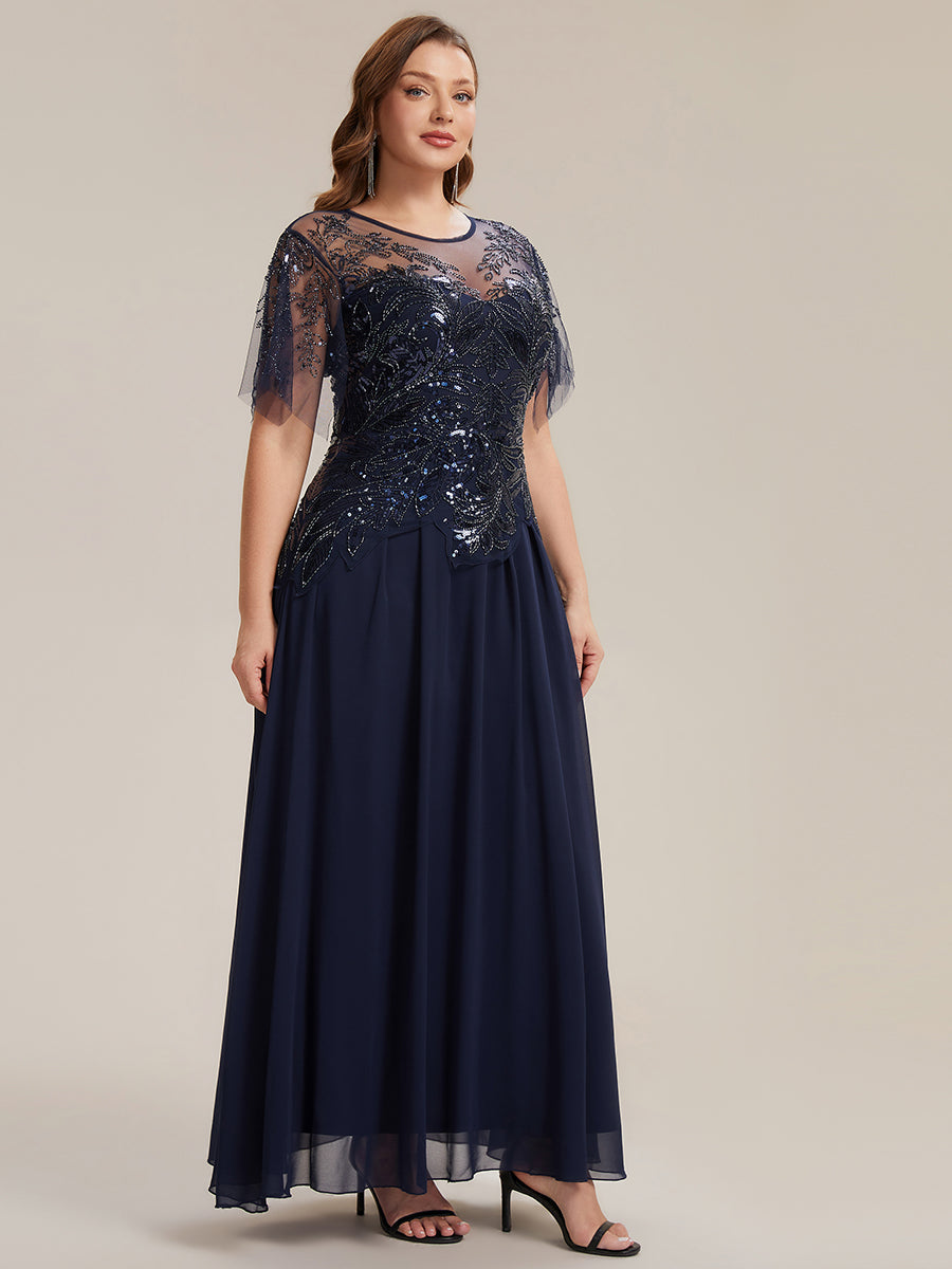 ever LUSTRE|Embroidered Sequin Ruffle Sleeve Black Tie Evening Dress