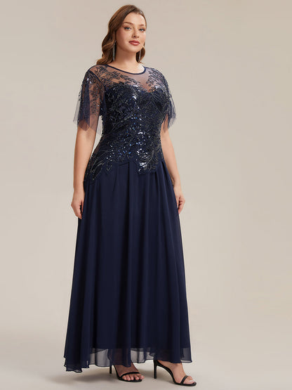 ever LUSTRE|Embroidered Sequin Ruffle Sleeve Black Tie Evening Dress