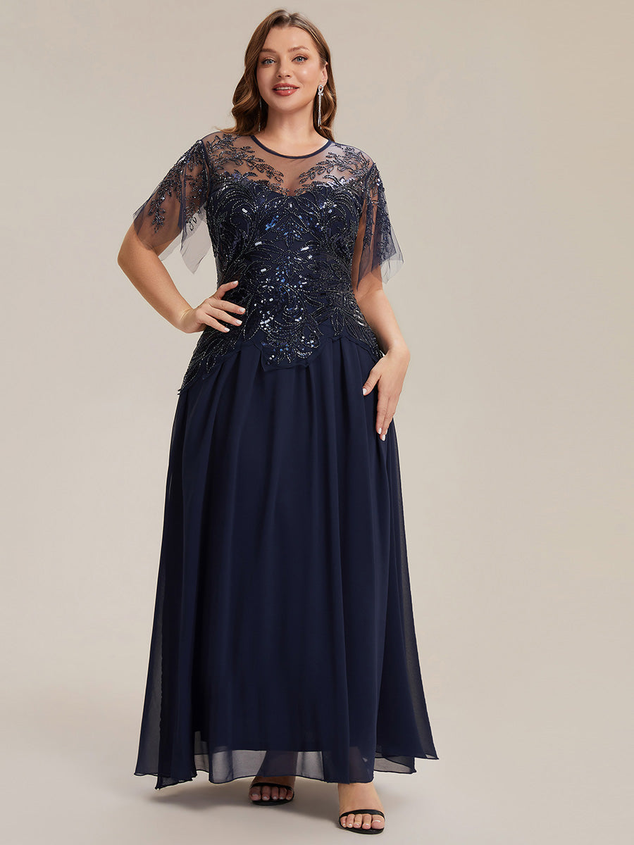 ever LUSTRE|Embroidered Sequin Ruffle Sleeve Black Tie Evening Dress