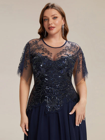 ever LUSTRE|Embroidered Sequin Ruffle Sleeve Black Tie Evening Dress