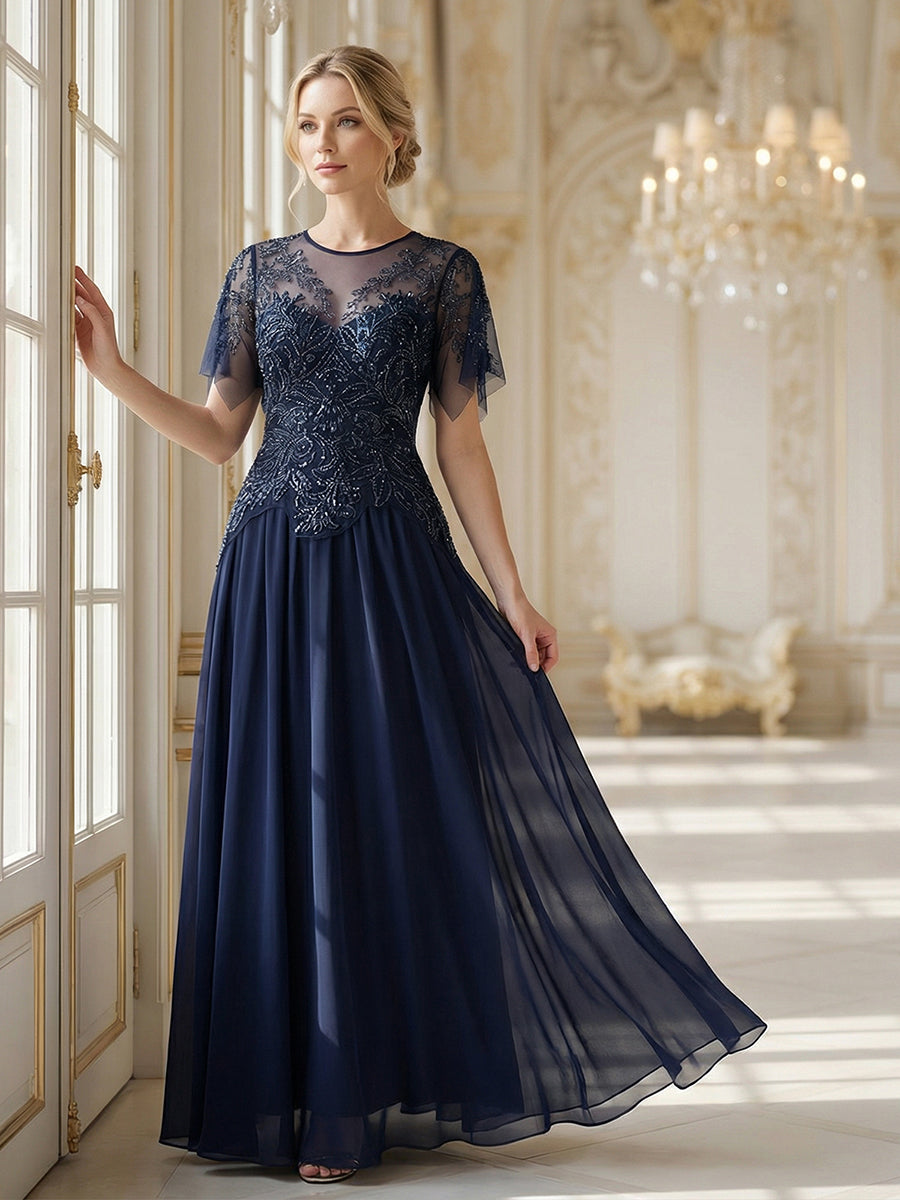 ever LUSTRE|Embroidered Sequin Ruffle Sleeve Black Tie Evening Dress