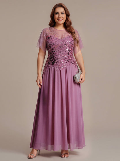 ever LUSTRE|Embroidered Sequin Ruffle Sleeve Black Tie Evening Dress