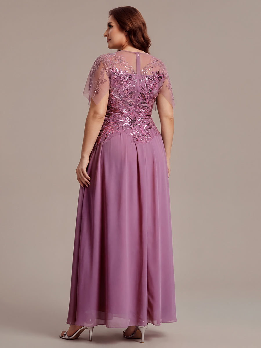 ever LUSTRE|Embroidered Sequin Ruffle Sleeve Black Tie Evening Dress
