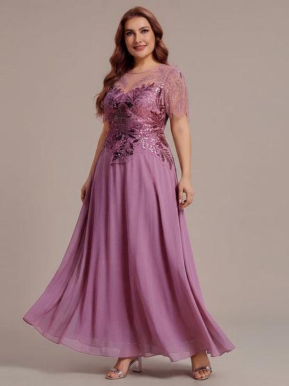 ever LUSTRE|Embroidered Sequin Ruffle Sleeve Black Tie Evening Dress