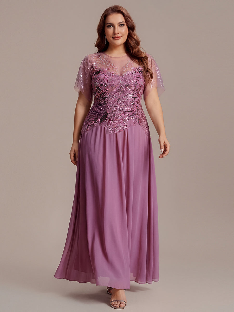 ever LUSTRE|Embroidered Sequin Ruffle Sleeve Black Tie Evening Dress