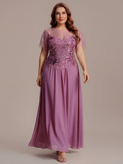 ever LUSTRE|Embroidered Sequin Ruffle Sleeve Black Tie Evening Dress