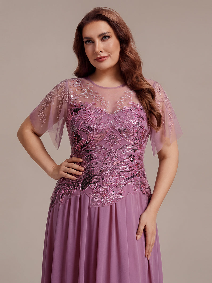 ever LUSTRE|Embroidered Sequin Ruffle Sleeve Black Tie Evening Dress