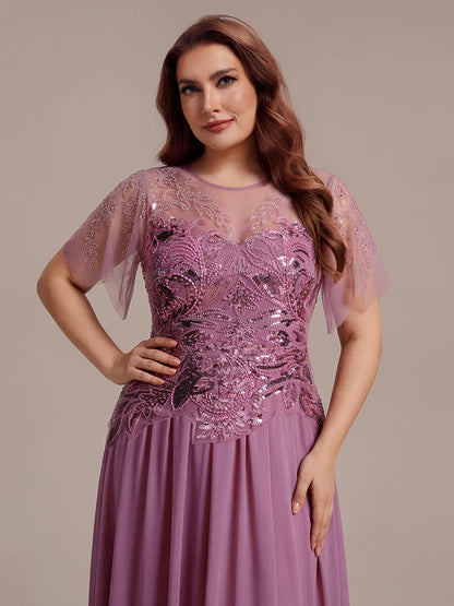 ever LUSTRE|Embroidered Sequin Ruffle Sleeve Black Tie Evening Dress