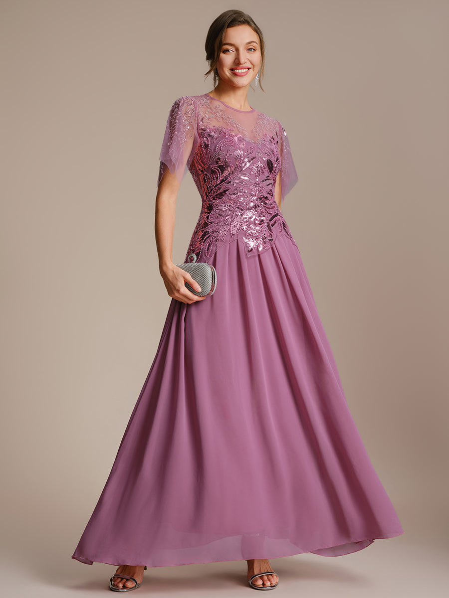 ever LUSTRE|Embroidered Sequin Ruffle Sleeve Black Tie Evening Dress