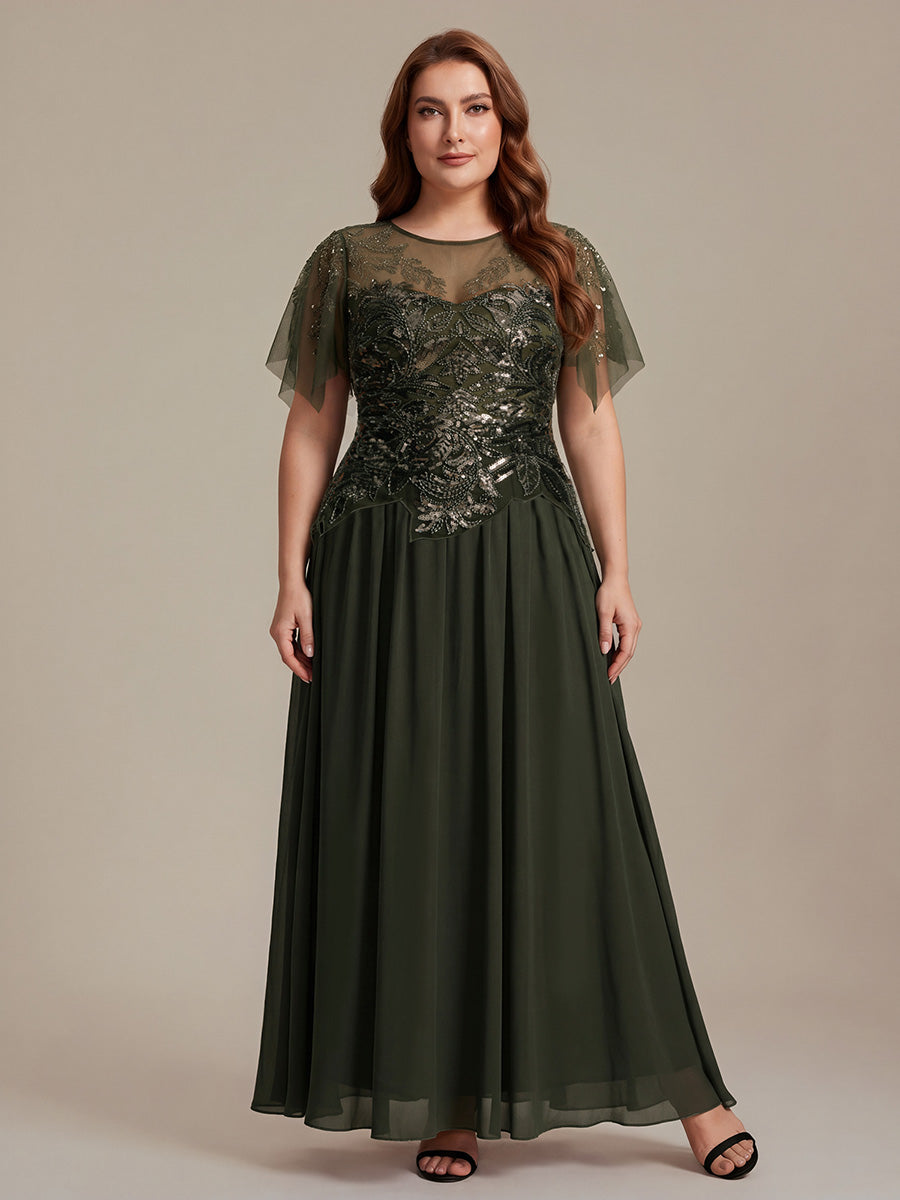 ever LUSTRE|Embroidered Sequin Ruffle Sleeve Black Tie Evening Dress
