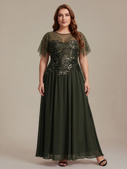 ever LUSTRE|Embroidered Sequin Ruffle Sleeve Black Tie Evening Dress