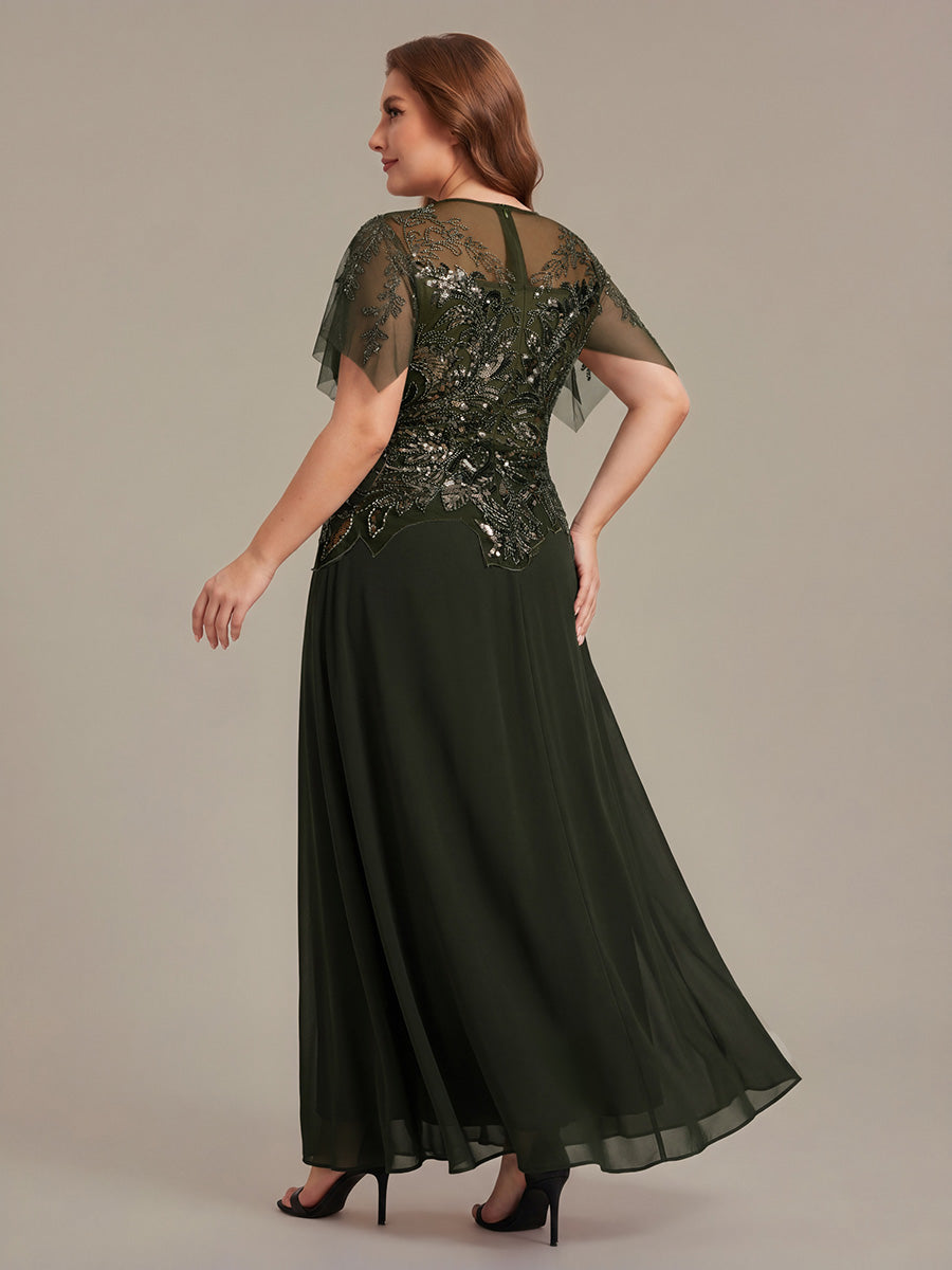 ever LUSTRE|Embroidered Sequin Ruffle Sleeve Black Tie Evening Dress