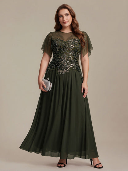 ever LUSTRE|Embroidered Sequin Ruffle Sleeve Black Tie Evening Dress