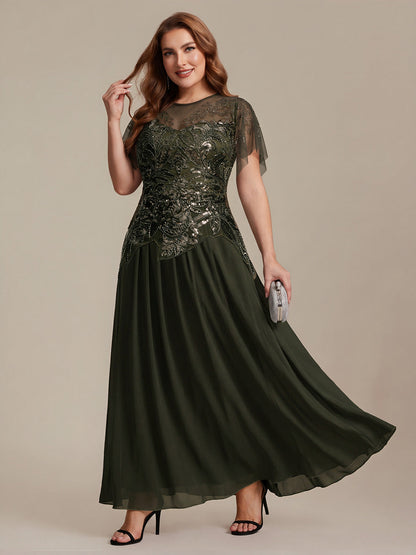 ever LUSTRE|Embroidered Sequin Ruffle Sleeve Black Tie Evening Dress