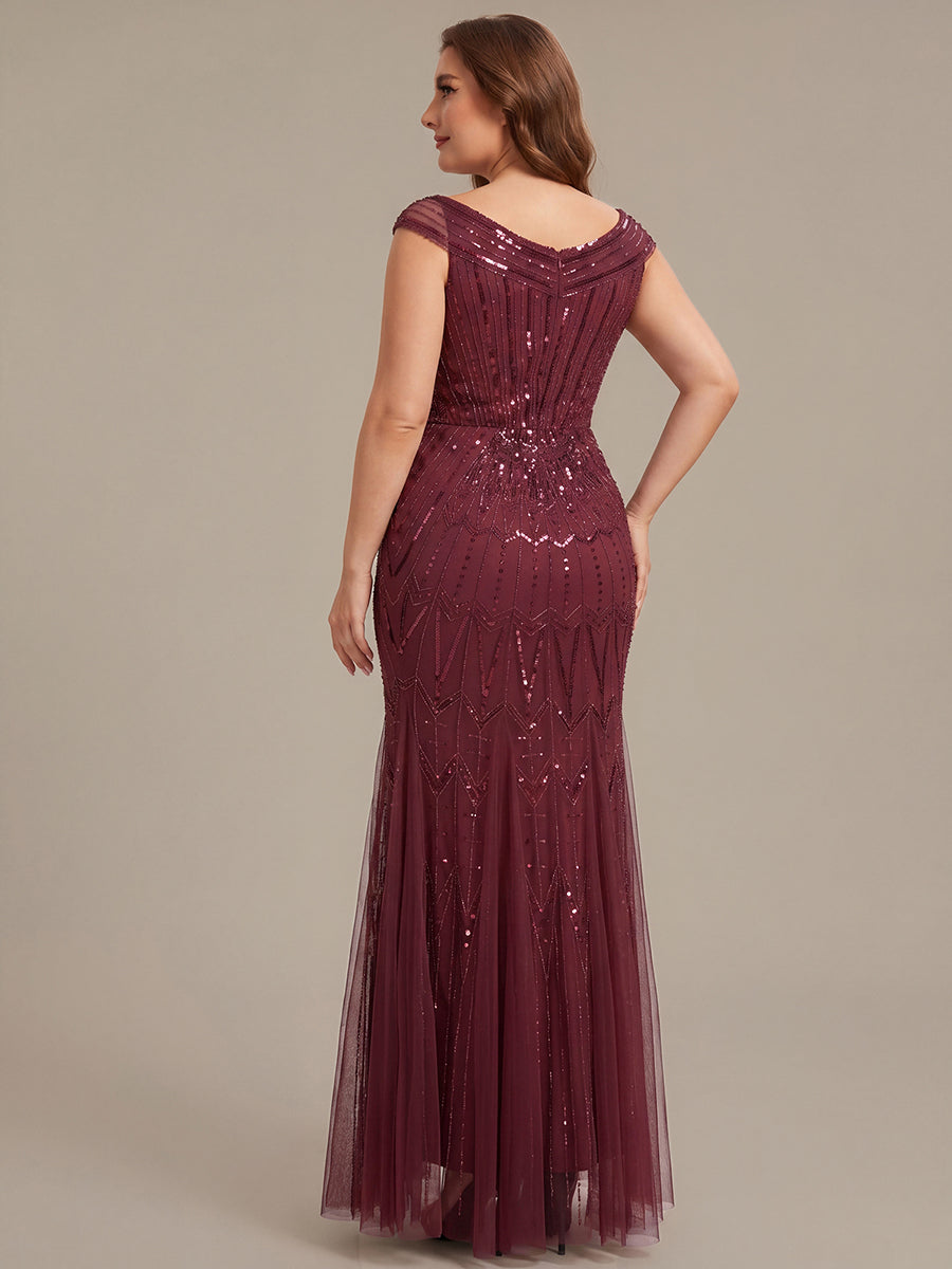 ever CABARET|Sequin Drop Shoulder Sleeve Beaded Formal Dress