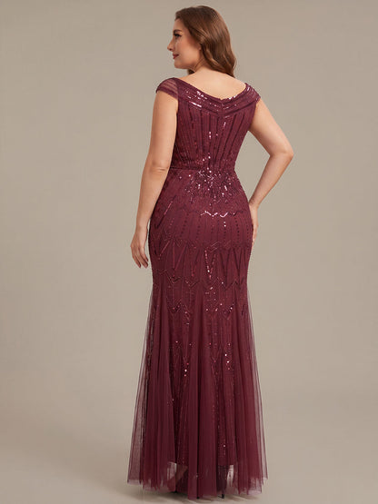 ever CABARET|Sequin Drop Shoulder Sleeve Beaded Formal Dress