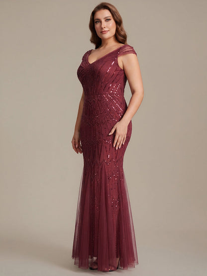 ever CABARET|Sequin Drop Shoulder Sleeve Beaded Formal Dress