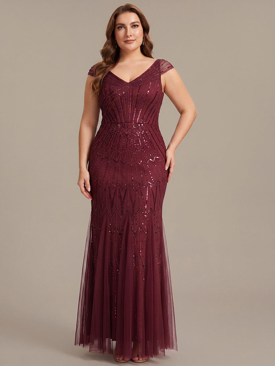 ever CABARET|Sequin Drop Shoulder Sleeve Beaded Formal Dress