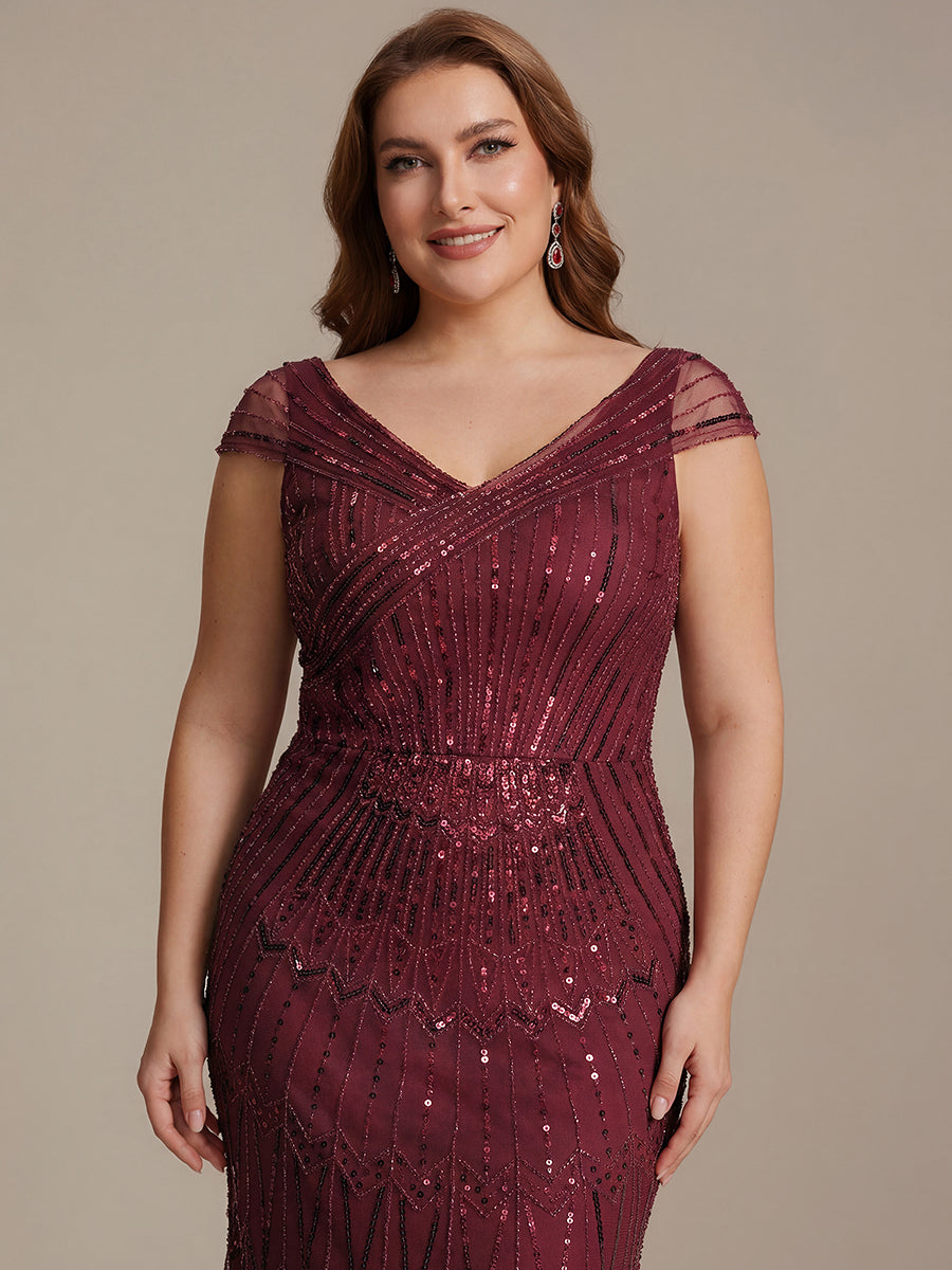 ever CABARET|Sequin Drop Shoulder Sleeve Beaded Formal Dress