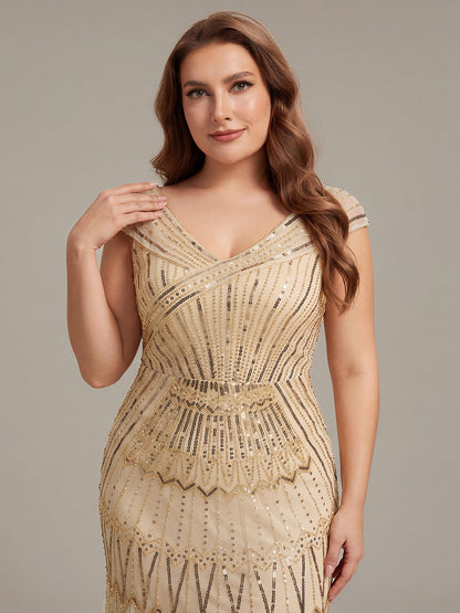 ever CABARET|Sequin Drop Shoulder Sleeve Beaded Formal Dress