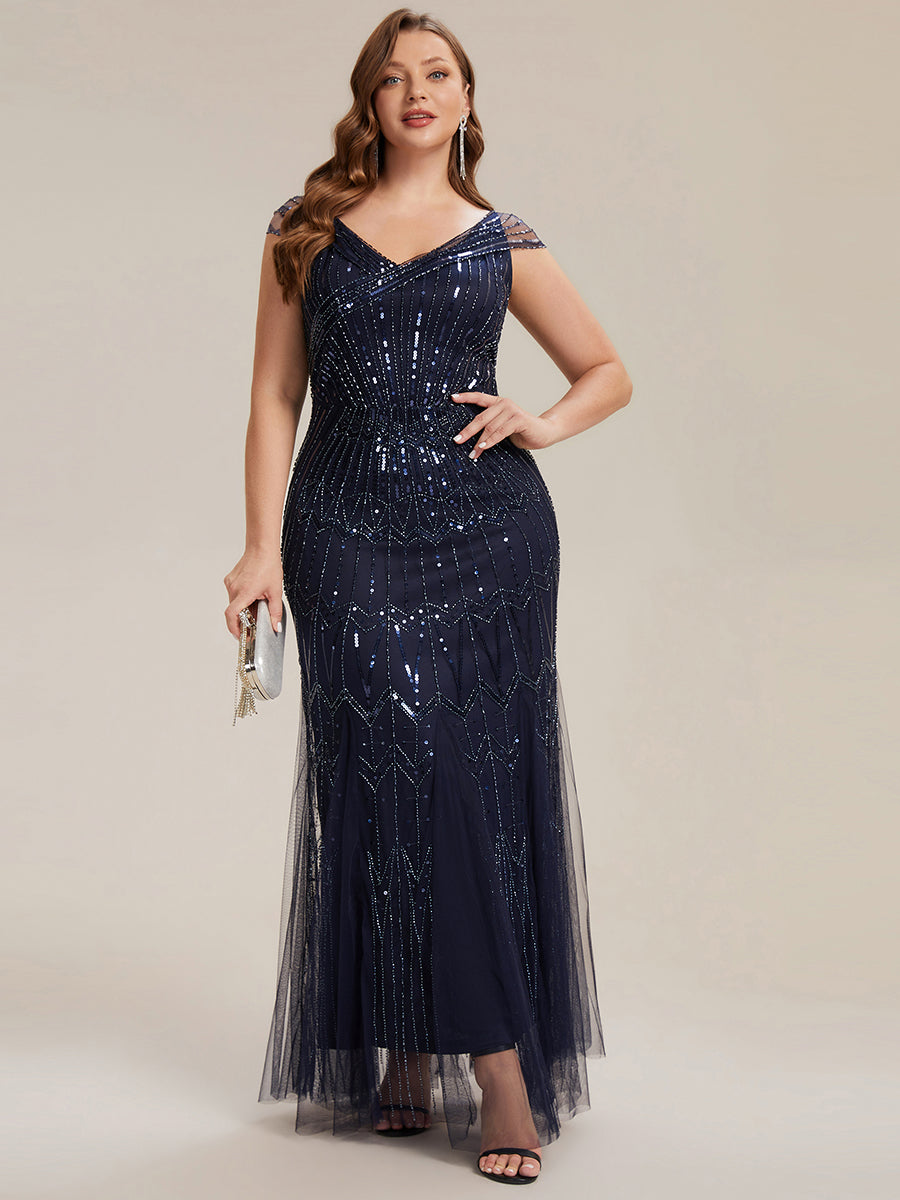 ever CABARET|Sequin Drop Shoulder Sleeve Beaded Formal Dress