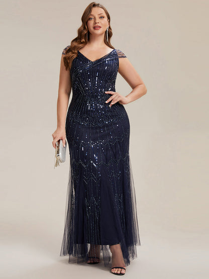 ever CABARET|Sequin Drop Shoulder Sleeve Beaded Formal Dress