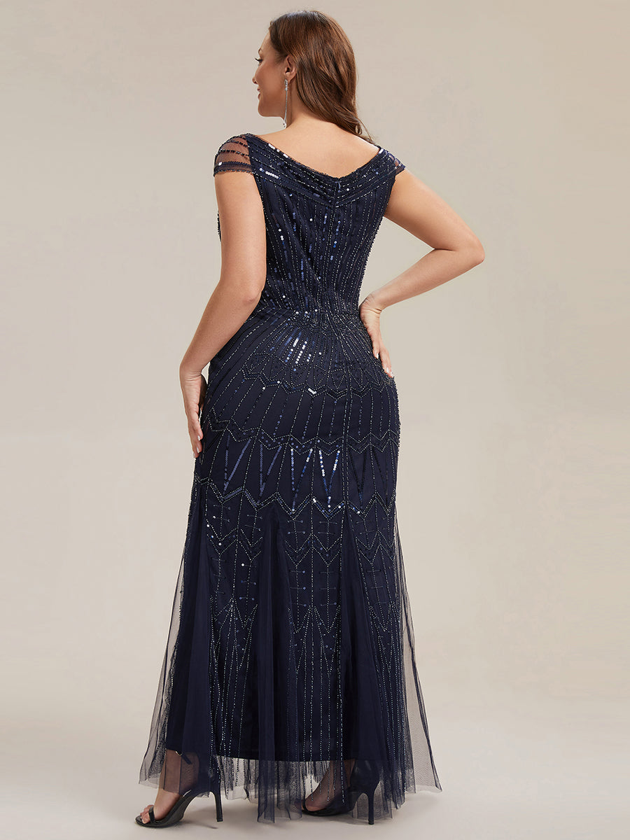 ever CABARET|Sequin Drop Shoulder Sleeve Beaded Formal Dress