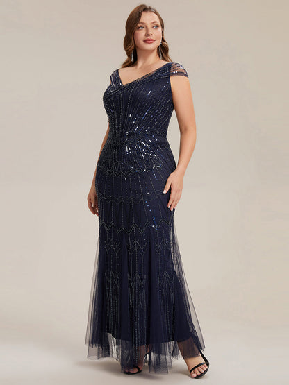ever CABARET|Sequin Drop Shoulder Sleeve Beaded Formal Dress
