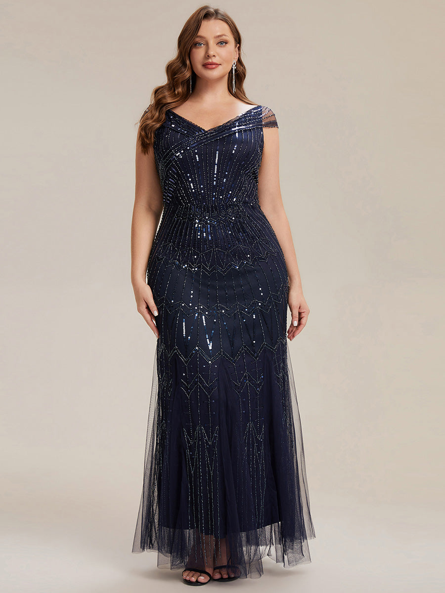 ever CABARET|Sequin Drop Shoulder Sleeve Beaded Formal Dress