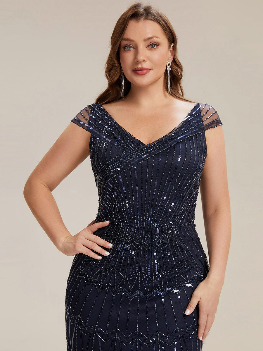 ever CABARET|Sequin Drop Shoulder Sleeve Beaded Formal Dress