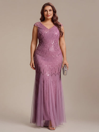 ever CABARET|Sequin Drop Shoulder Sleeve Beaded Formal Dress