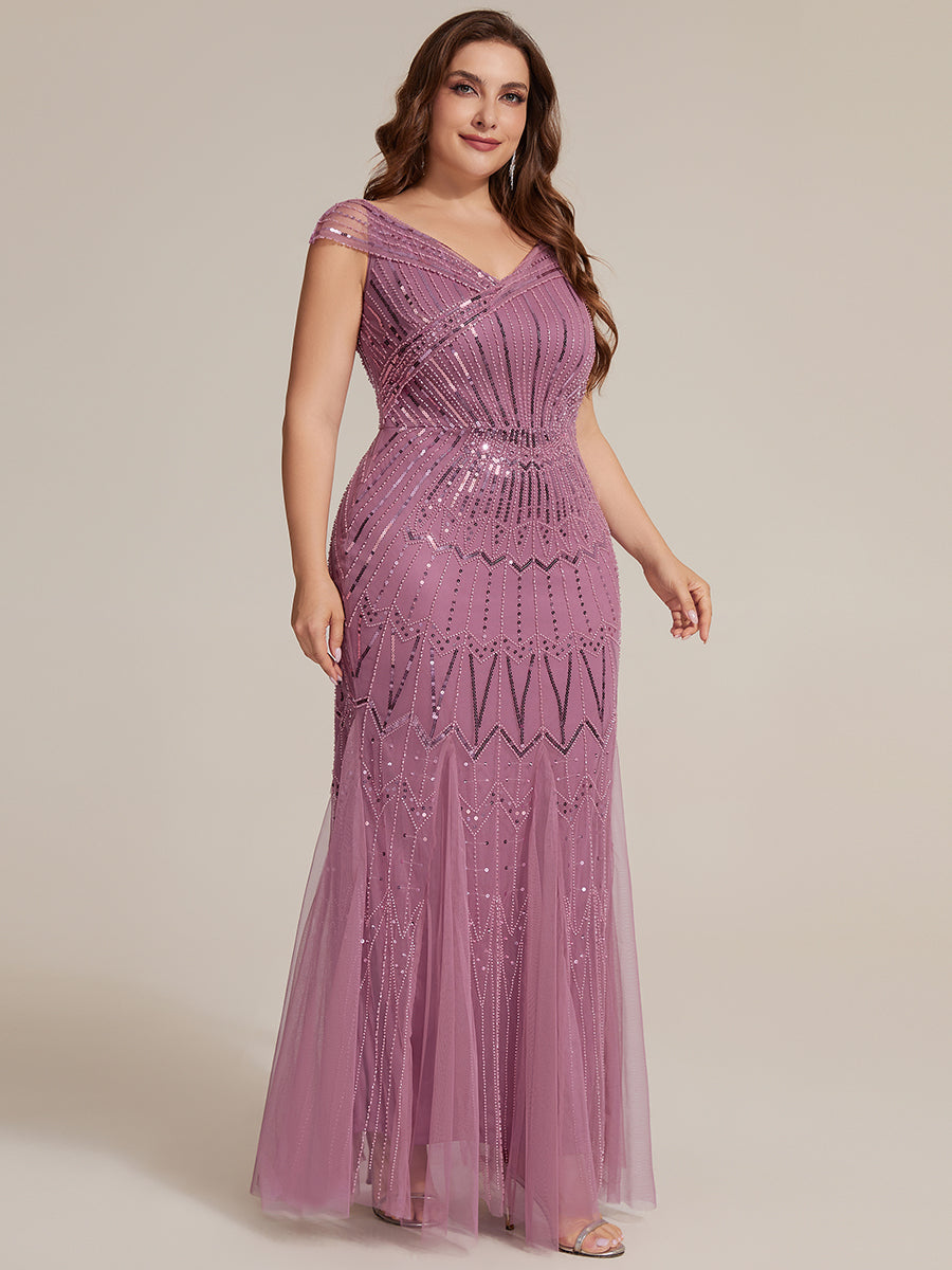 ever CABARET|Sequin Drop Shoulder Sleeve Beaded Formal Dress